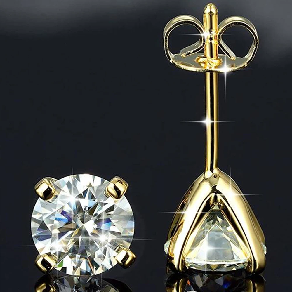 KOJ 1PC S925 Silver Classic Moissanite Stud Earring 2/2.5/3mm Gold Silver For Women Elegant Daily Wedding Hypoallergenic Gift