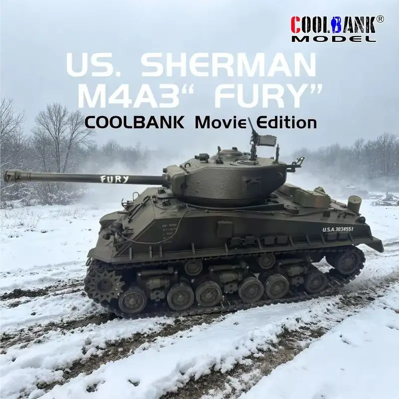 New Coolbank 1:16 US SHERMAN M4A3 FURY Movie Version Remote Control Metal Heavy RC Tank Model With Gas Mask Helmet And Lights