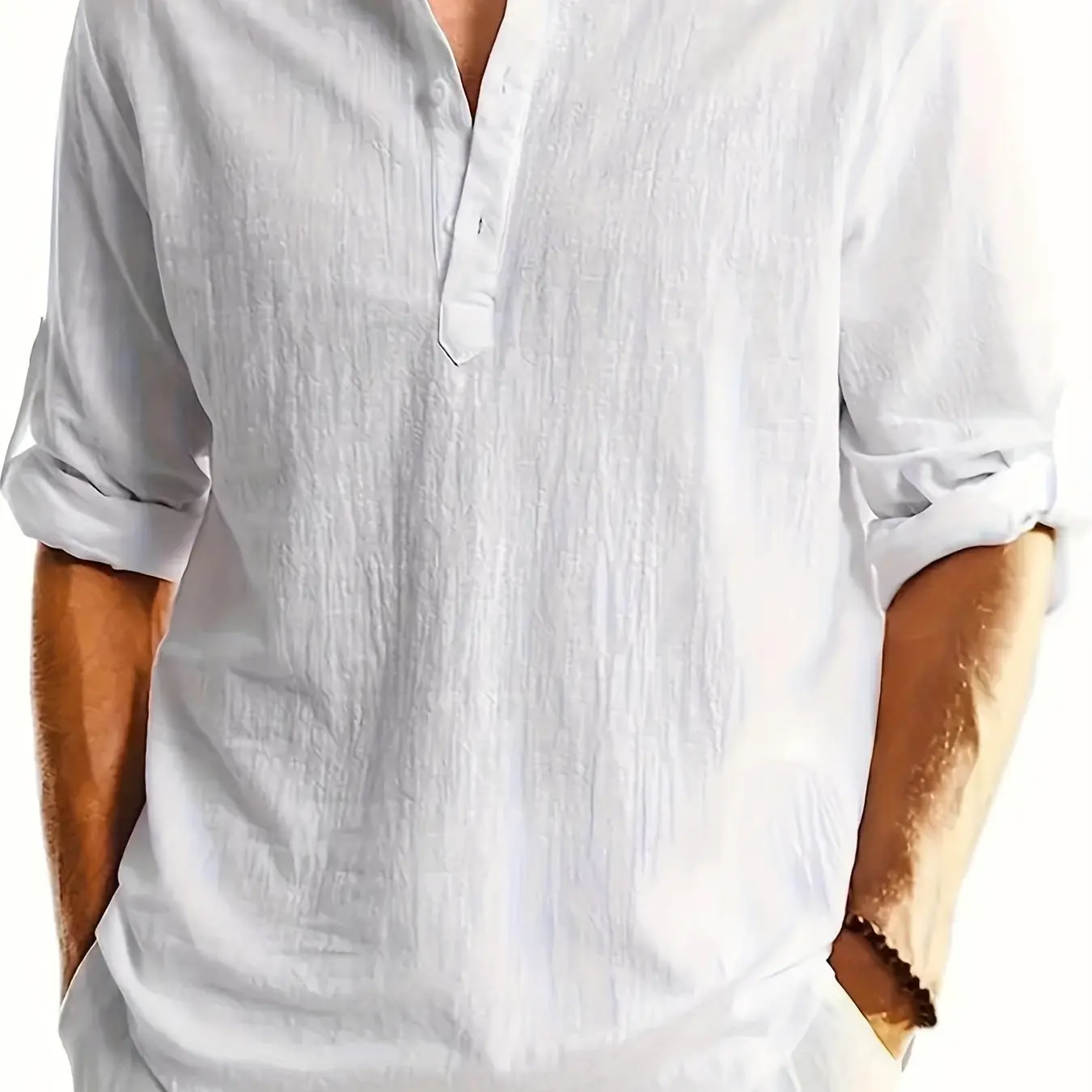 Men's Casual Loose Shirt Men's Fashionable Vertical Collar Cotton Linen Long-sleeved Solid Color Shirts Free Print Logo CQ-6