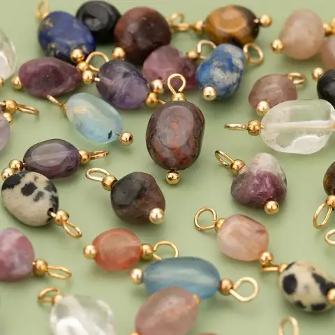 10 szt. Wysokiej Jakości Ręcznie Robione Pozłacane Złotem Zawieszki z Naturalnych Kamieni, Elementy do Samodzielnego Wyrobu Biżuterii