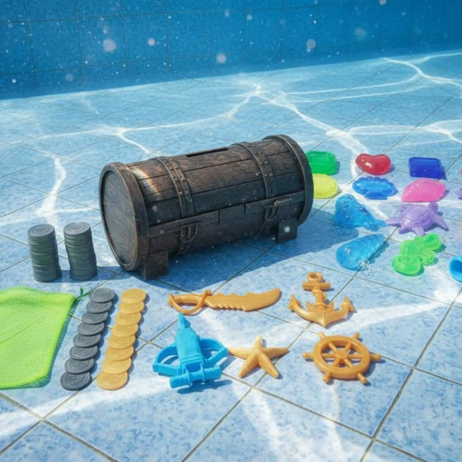 Plastic Treasure Chest Toy with Colorful Gems for Swimming Pool Games Beach Adventure Kids Party Supplies Decor