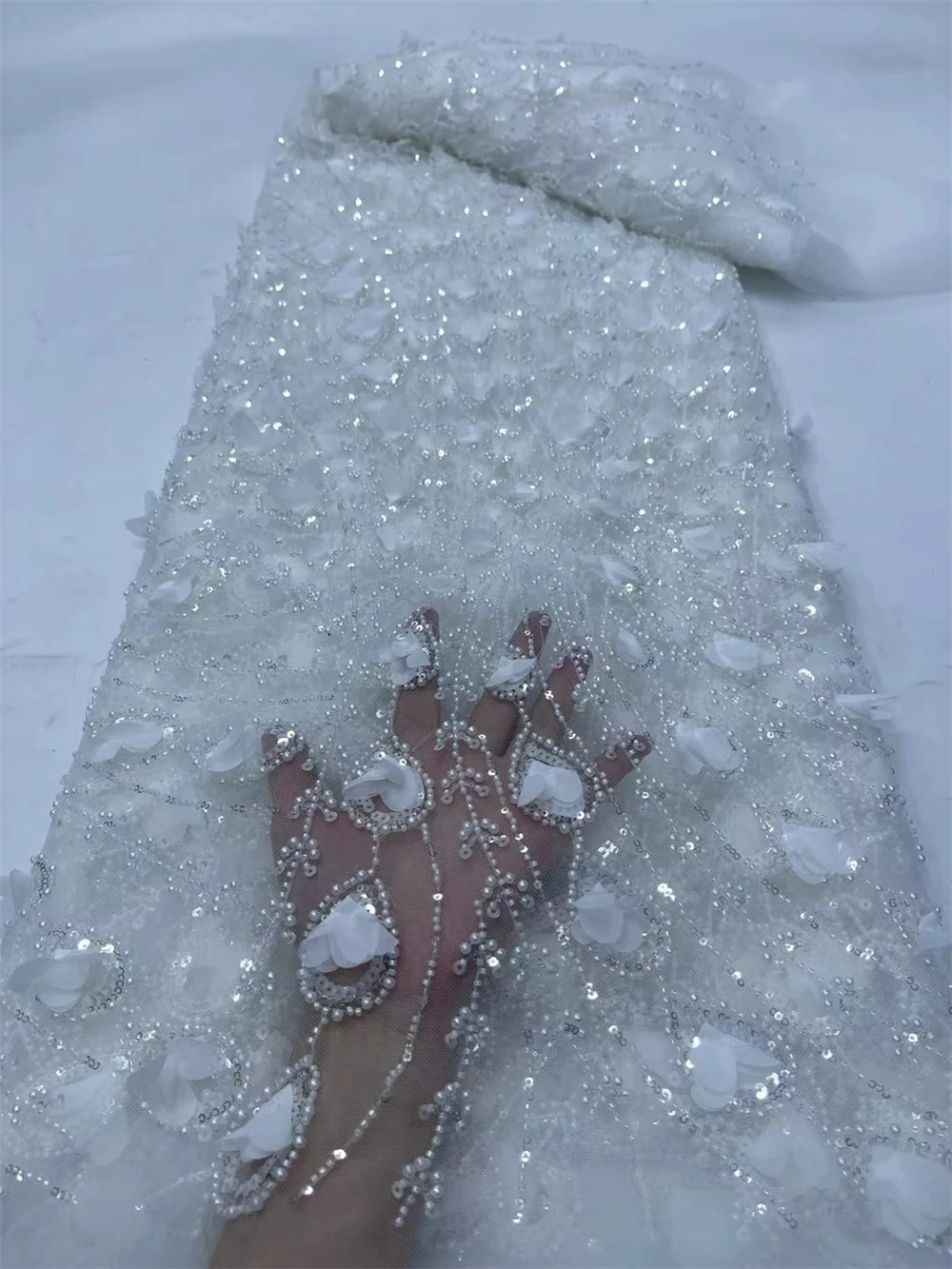 Moda africano di lusso in rilievo Tulle tessuto di pizzo francese fatto a mano paillettes ricamo tessuto di pizzo per le donne abiti da festa di natale