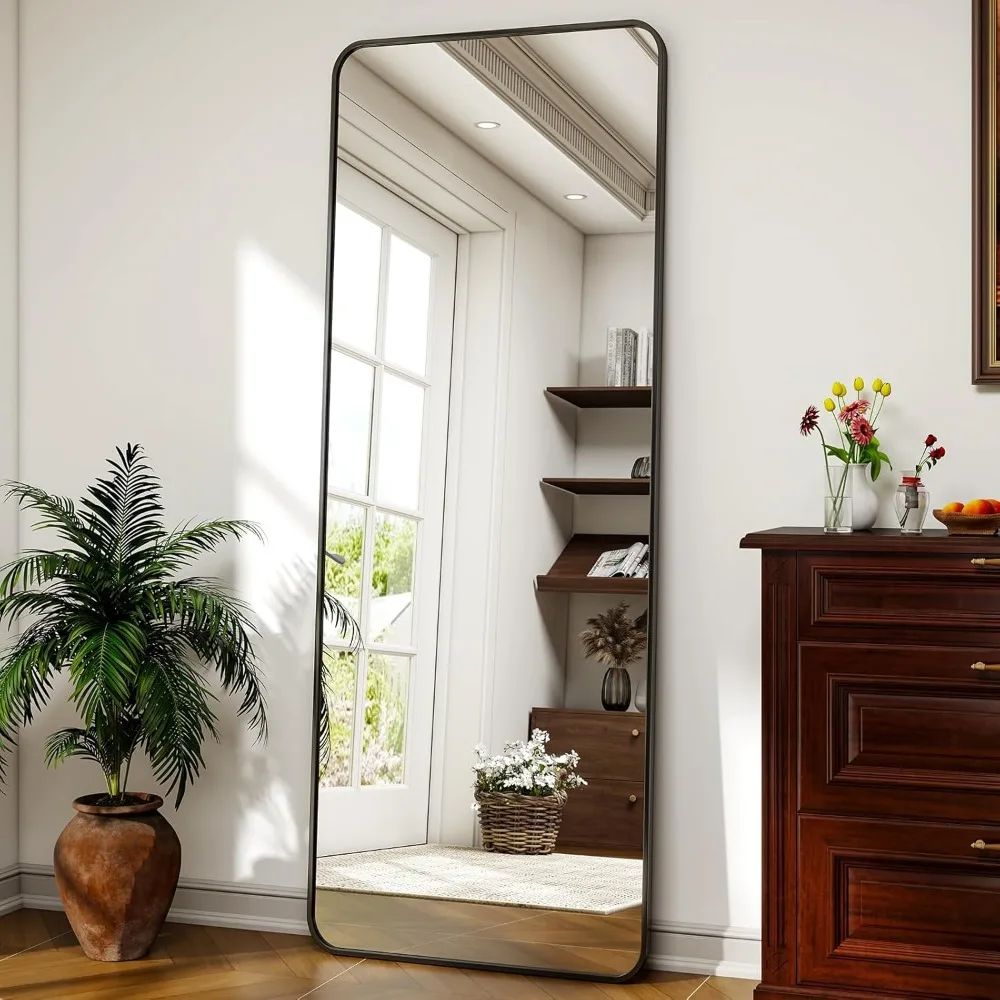 스탠드가 있는 전신 거울, 16 x 59, 무광 알루미늄 합금 프레임, 스탠딩 또는 벽걸이형, 전신 거울