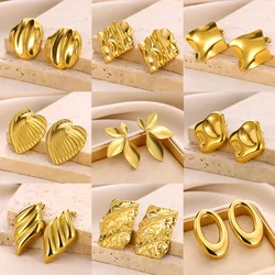 Stainless Steel Love Heart Earrings For Women Gold Color Hollow Geometric Irregular Stud Earring Fashion Elegant Jewelry Gifts