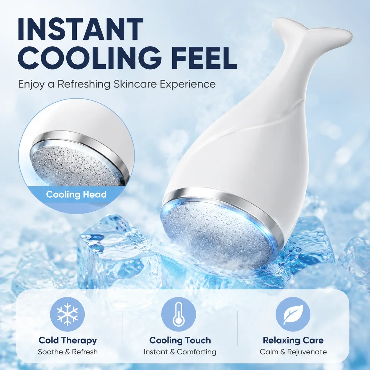 Fish Tail Ice Roller Facial Massager Cooling Skin Care Tool with Stainless Steel Cooling Head Cold Therapy Beauty Device Portabl view 2