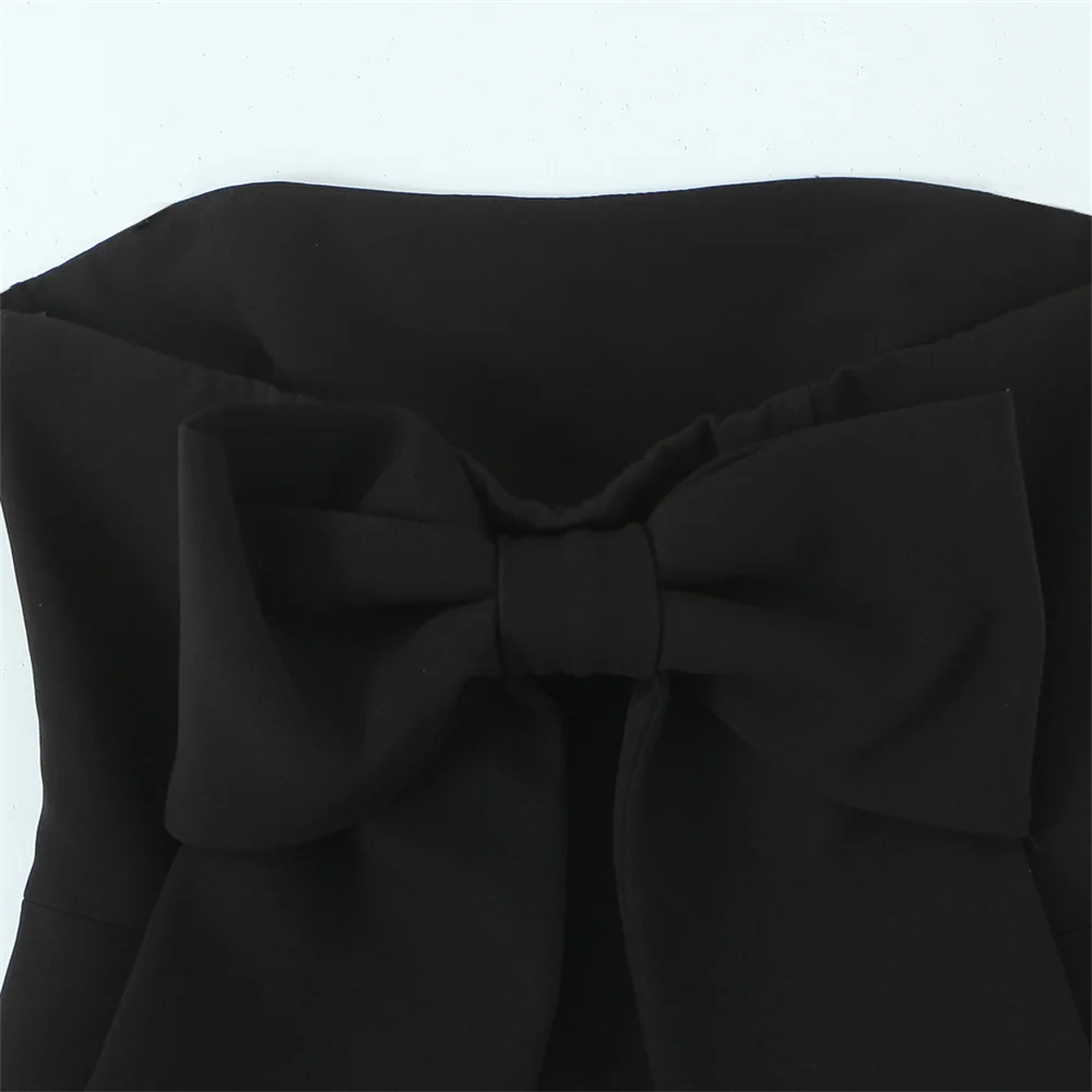 women's bow embellished strapless dress solid color backless decoration spring/summer new women's clothing