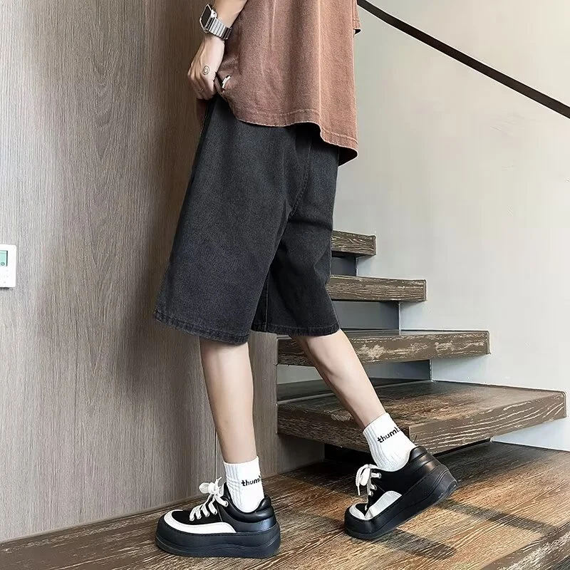 Summer Baggy Stretchy Denim Shorts Jeans For Men Y2K Streetwear Ripped Cargo Casual Shorts Pants Jean Retro Blue Bermuda