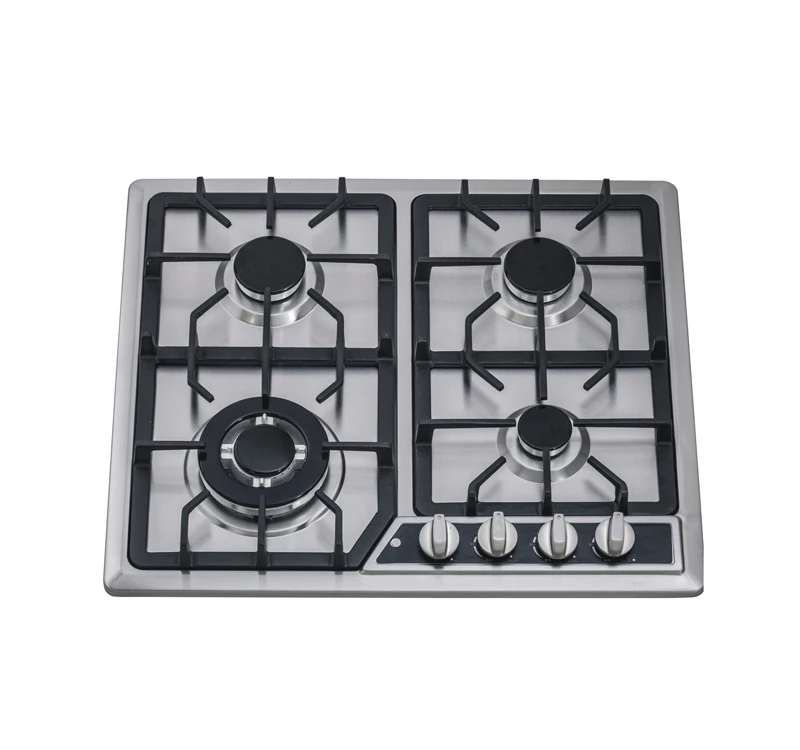 Estufa de gas integrada de acero inoxidable de 60cm/placa de cocina/placa de gas, 2 quemadores semirápidos 1 quemador Wok de Triple anillo 1