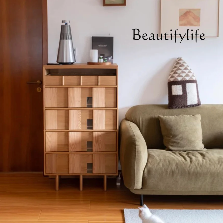 

Premium Marseille Cabinet Living Room Medieval Six-bucket Cabinet Oak All Solid Wood Retro Black Five-bucket Storage Cabinet