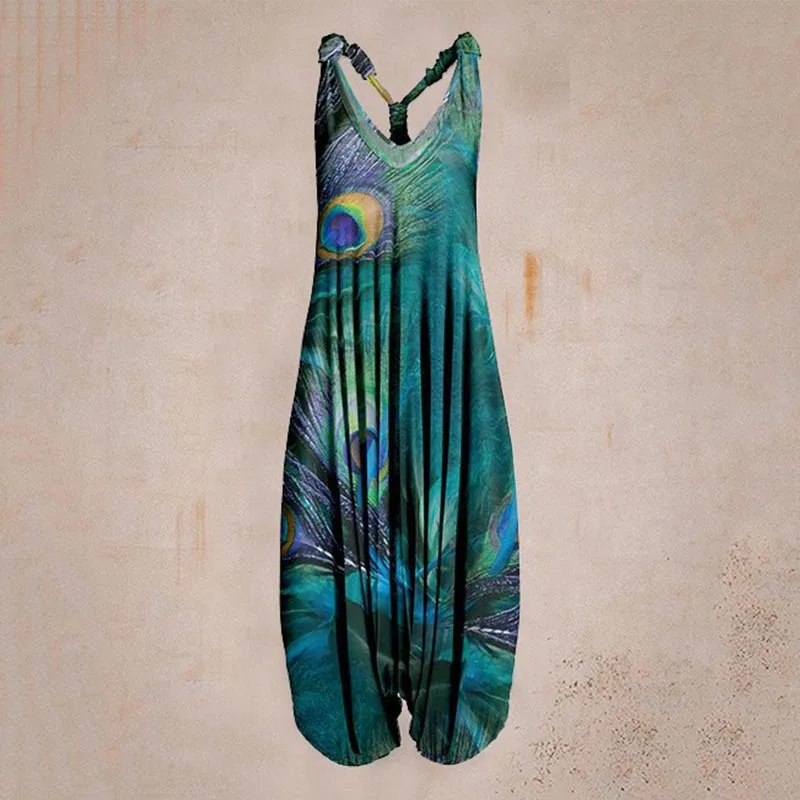 New Women's Sleeveless Print Casual Bib Jumpsuit