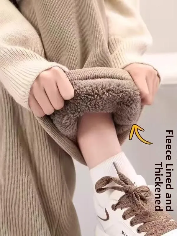 

Thiened Lamb бархатные широкие брюки женские зимние новые повседневные прямые брюки на подкладке с высокой талией длинные брюки