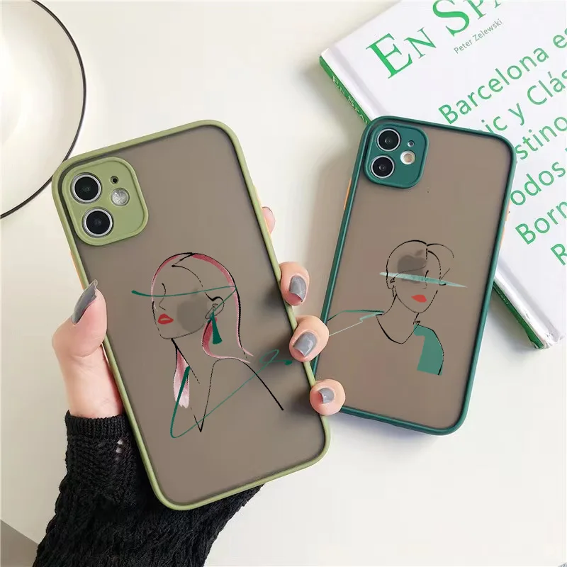 Character Phone Case For iPhone 15 14 13 12 11 Pro X XR XS Max 7 8 Plus SE20 Contrast Color Frame Line Painting Shockproof shell