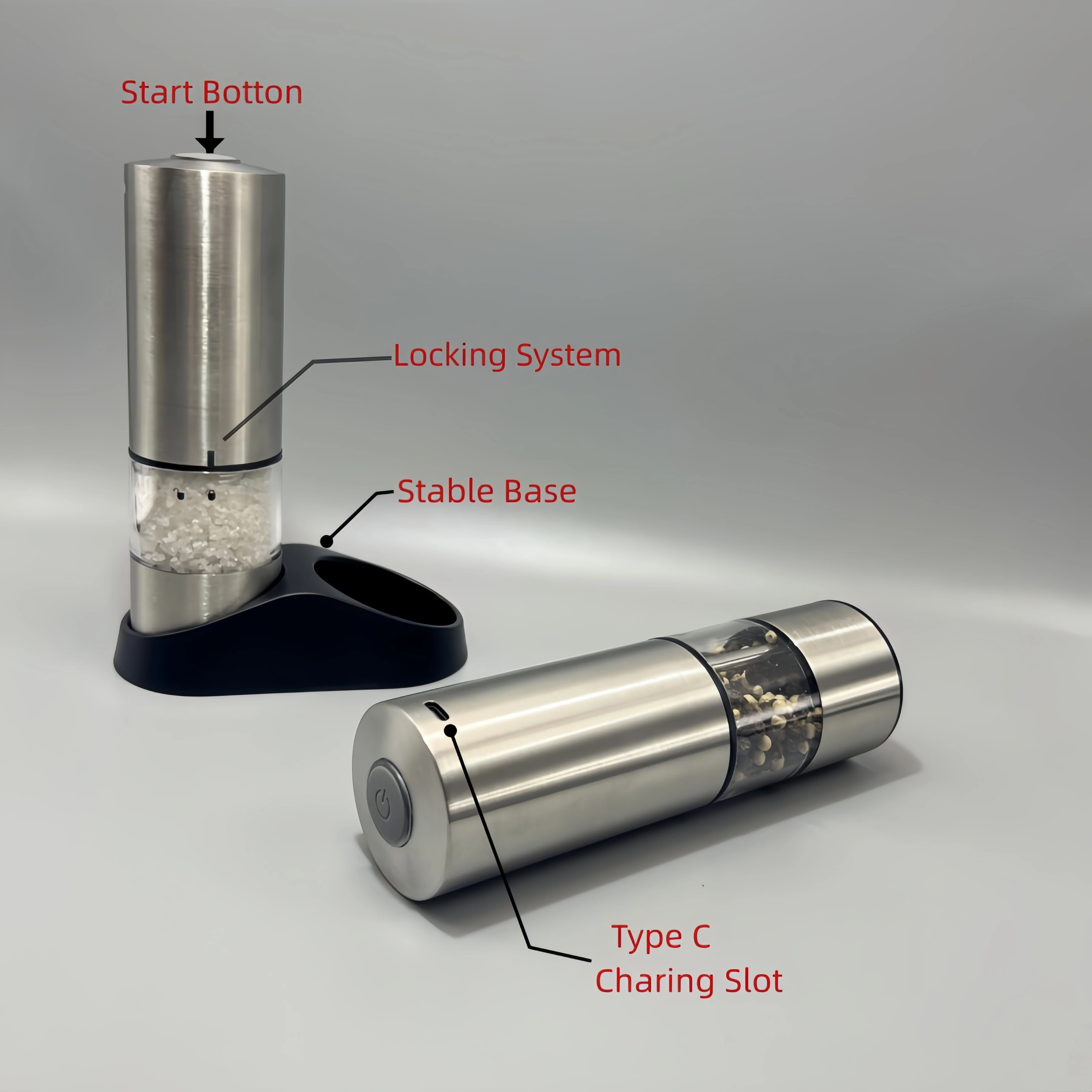 Electric Pepper Salt Grinder Premium  Type-C Rechargeable Ceramic Core Adjustable Grinder With LED light Cooking Spice Grinder