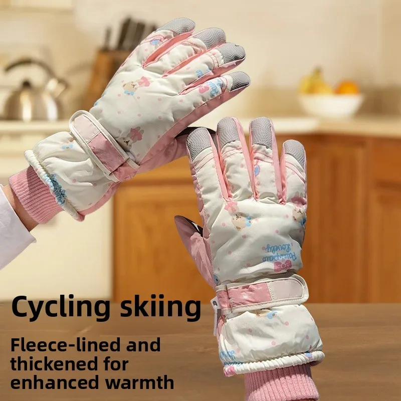 Niedlicher Bär, weibliche Herbst- und Winterhandschuhe, Skifahren, volle Handfläche, Touchscreen, plus samtverdickt, wind- und wasserdicht, Reiten