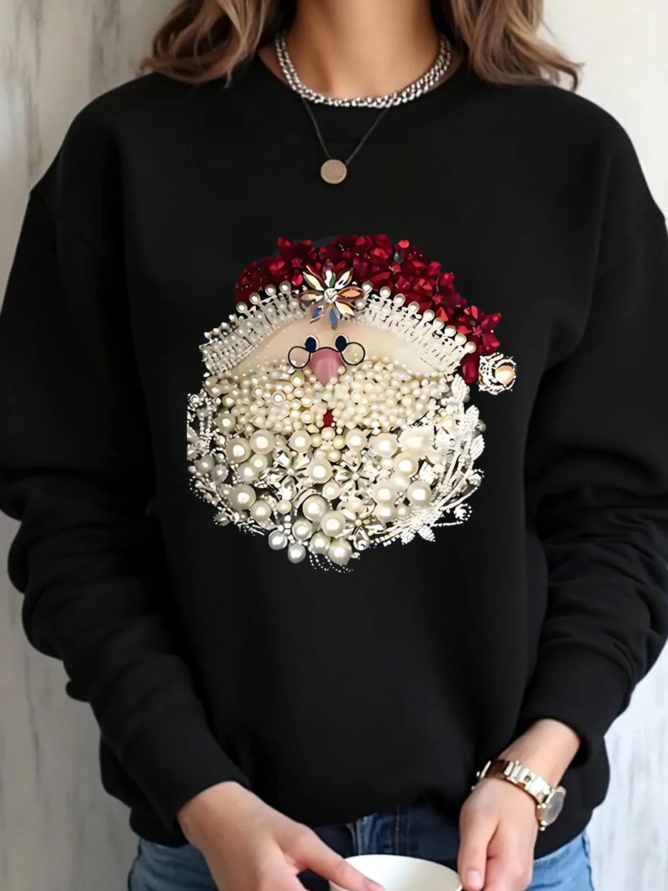 

Женская толстовка большого размера с рождественским жемчугом и принтом Микки Мауса, верхняя одежда