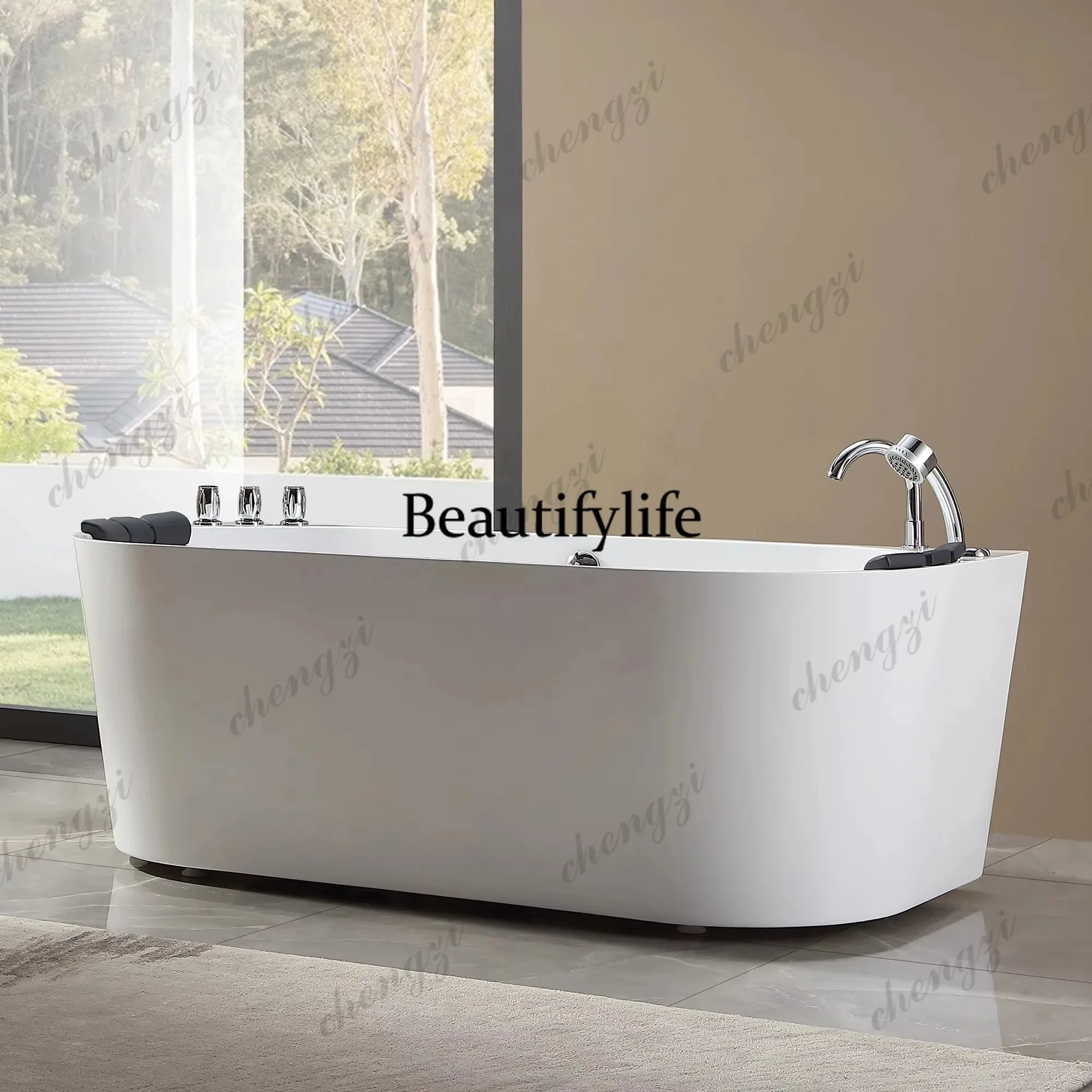 Modern Bathroom Whirlpool Air Jet Bath Tub Free Standing Acrylic SPA Massage Bathtub With Shower Faucet White