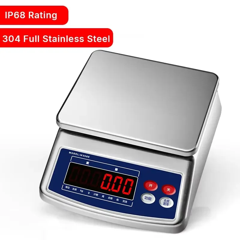 304 Full Stainless Steel LED Digital Bench Scale IP68 Waterproof Anticorrosive Dustproof 30kg Capacity ISO 9001 CE Certified