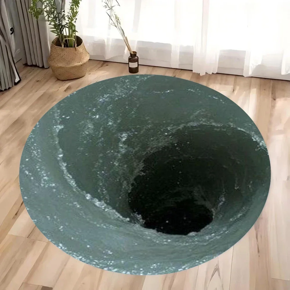 Big Crack Deep Hole Round Area Rug - 2D Printed Non-Slip Floor Mat for Stunning Optical Illusion Home Decor, 1PC