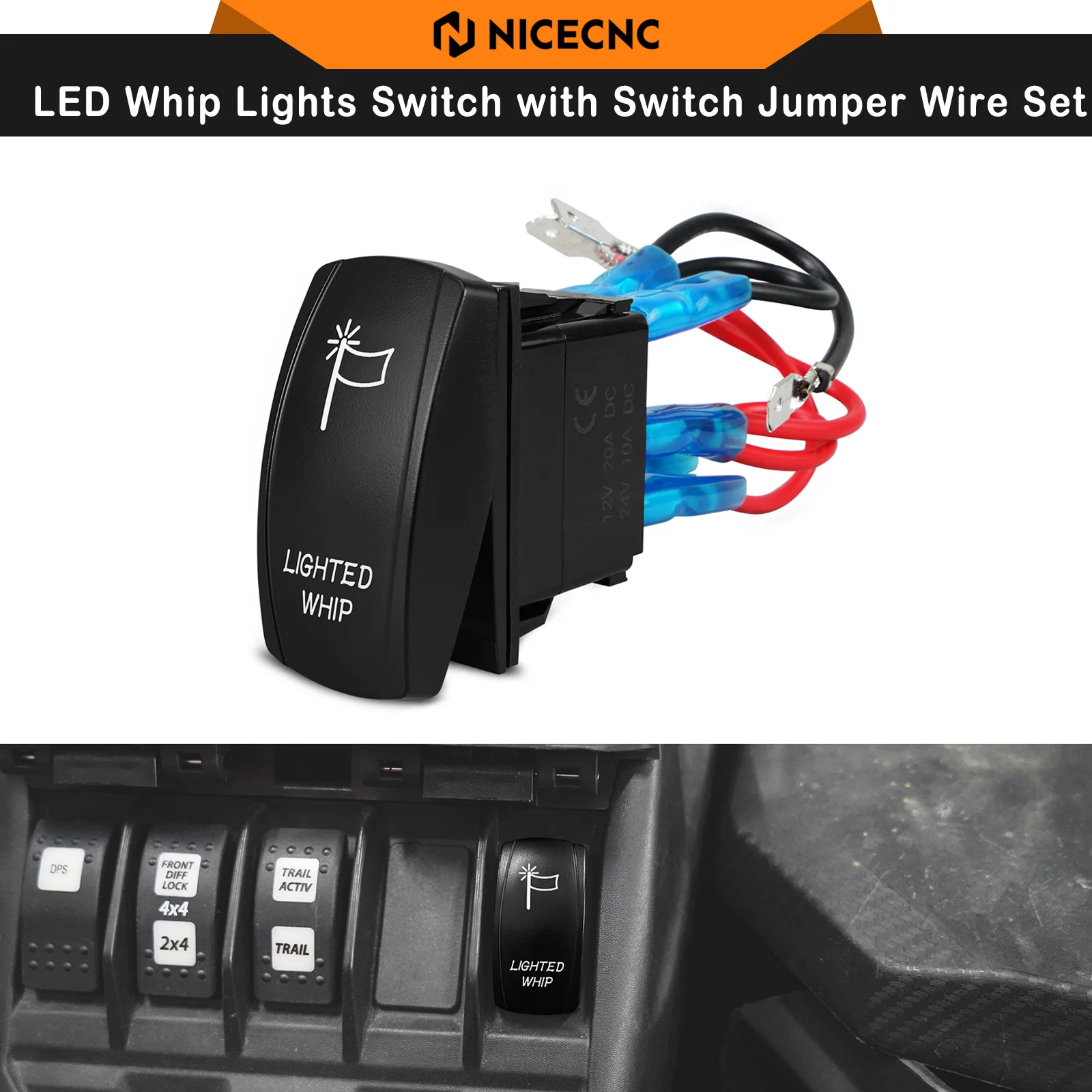 NICECNC For Can Am Maverick X3 LED Whip Lights Switch with Switch Jumper Wire Set 12V/14V For Polaris RZR PRO XP RZR XP Turbo