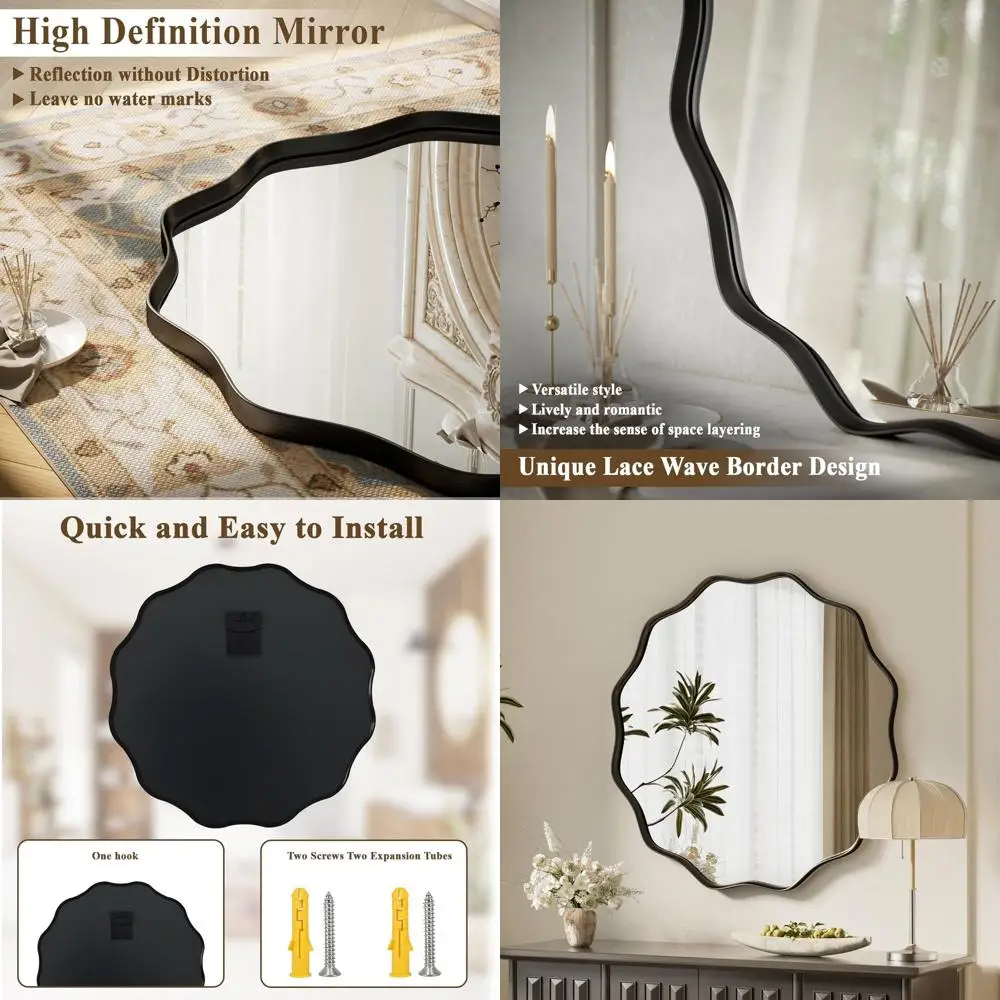 مرآة حائط مستديرة بحافة صدفية مقاس 20 بوصة مع إطار معدني مزخرف لديكور المنزل