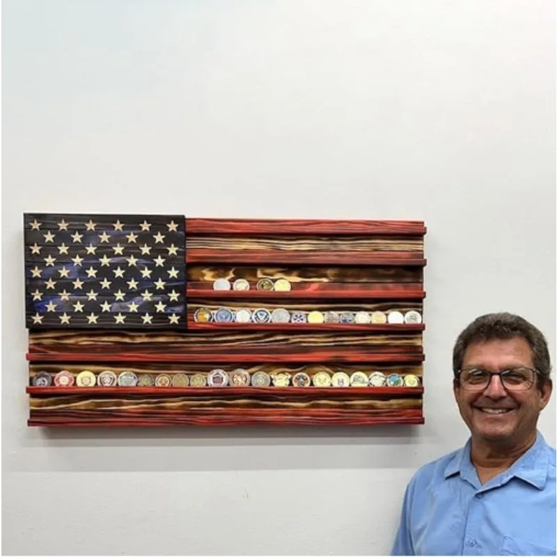 20*40cm hand-made US flag-designed wood arts crafts rack coins label display storage holders organizer gardens home office gift