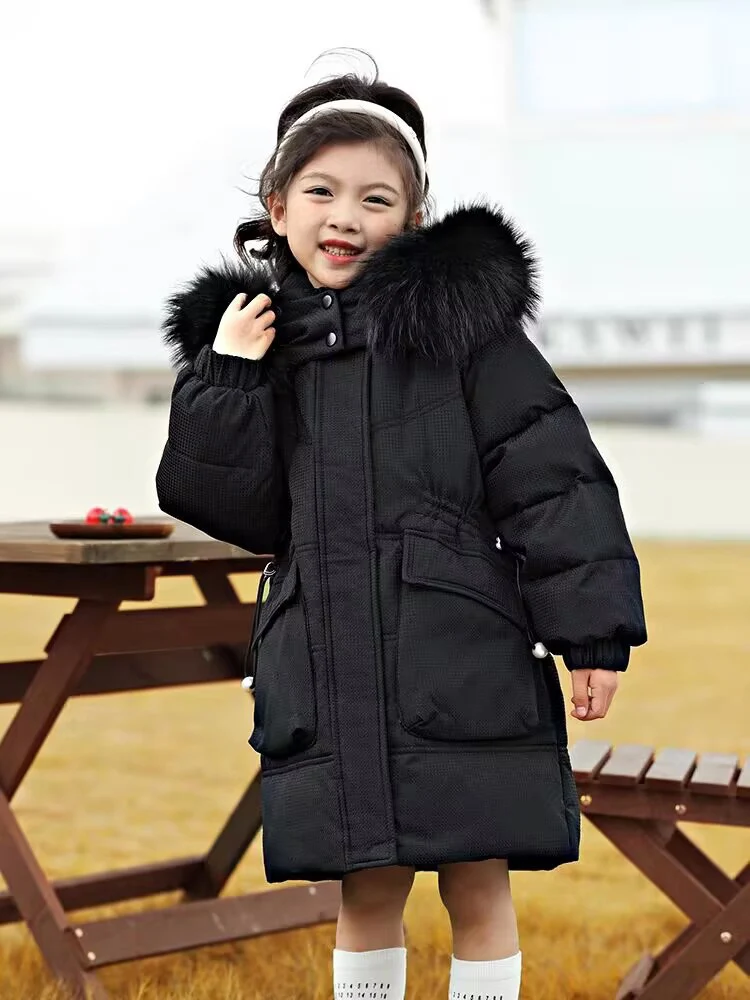 Cold Winter toddler kids Girls\' Clothes baby Outfits Fur Collar Long Down outerwear Thick Warm Down Coat for Girls\' Clothing