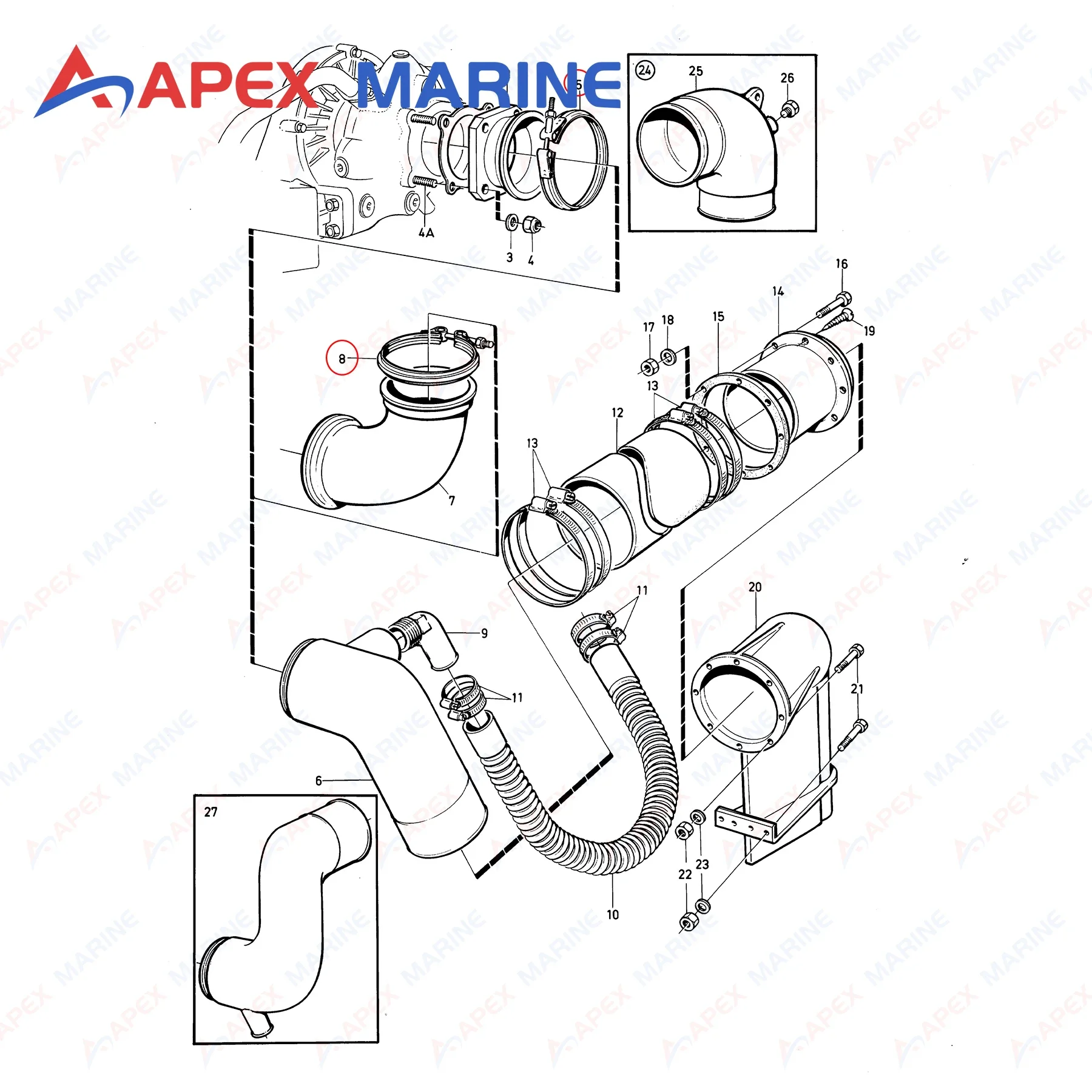 V-clamp Exhaust Clamp 865013 for Volvo Penta D5 D6 D7 TAMD 61 62 63 71 72 73 74 75 P L A B Diesel Engine 3807212 Replacement