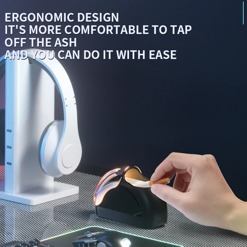 

MIXSAS Unique Side Slide Windproof Ashtray with LED Home Smoke Cup Not Drop Cigarette Ash Holds Box Home Car Interior Accessroie