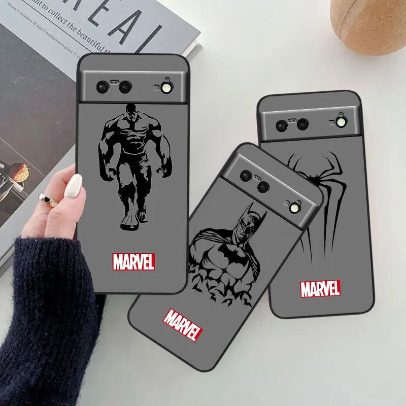 Marvel Spiderman Superhero For Google Pixel 9 8 7A 7 6A 6 5A 5 4 4A XL 5G Black Silicon Shockproof Shell Cover Phone Case