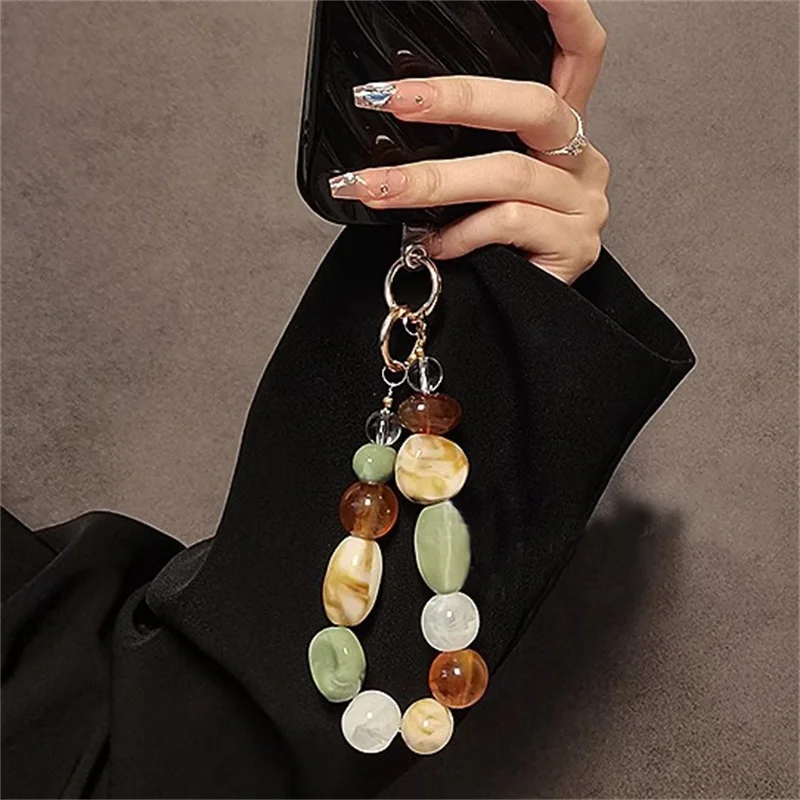 New Korea Retro Alien Beaded Bracelet Phone Strap Charm Chain Knot Cellphone Lanyard Keychain Bag Earphones  Pendant Accessories