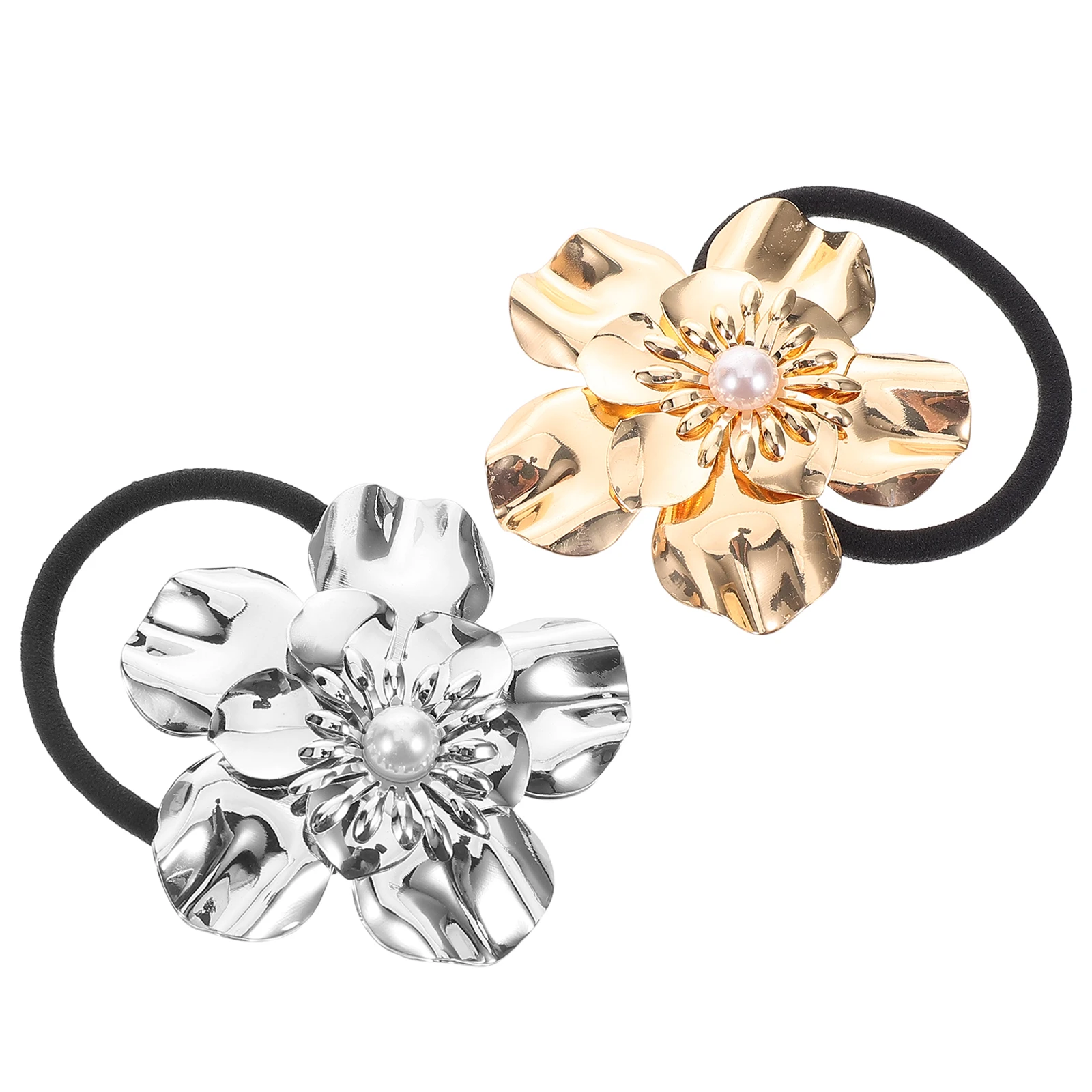 

2 Pcs Hair Ring Flower Shape Hoop Back of Head Elastic Ponytail Cuff Circle Alloy Scrunchies Floral for Women