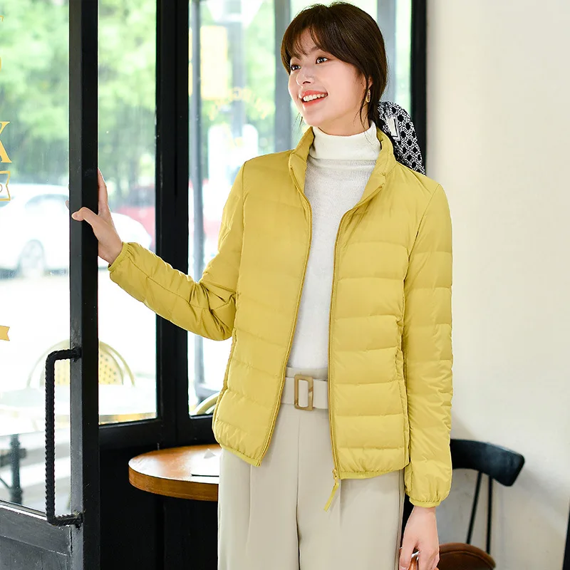 

2023 New Autumn Winter Women Fashion Stand Collar Puffer Jackets 90% White Duck Down Female Office Lady Korean Slim Down Coat