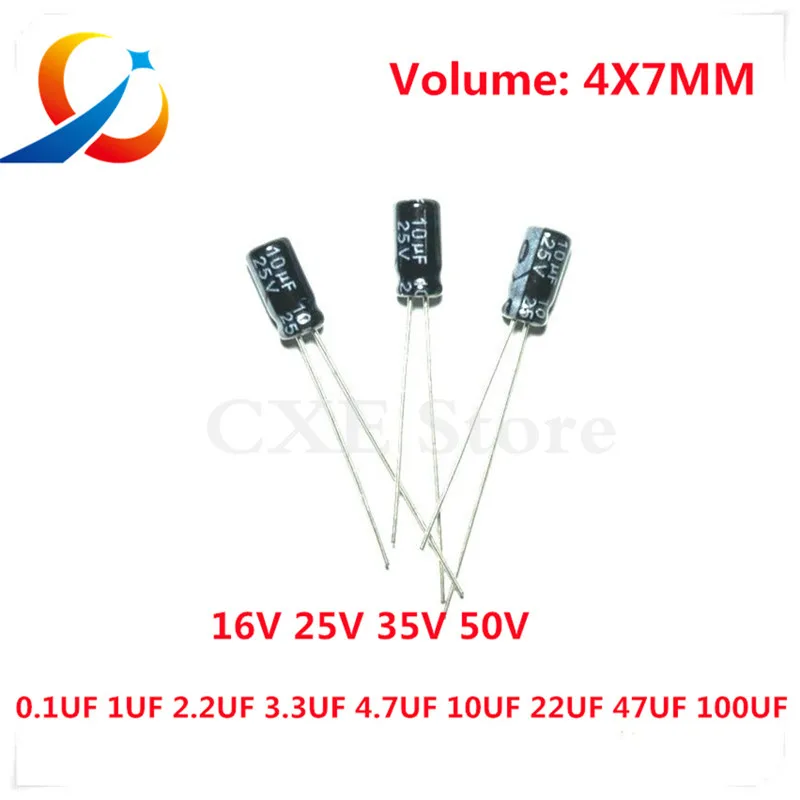 

1000PCS Electrolytic Capacitor Volume 4X7MM 16V 25V 50V 0.1UF 1UF 2.2UF 3.3UF 4.7UF 10UF 22UF 33UF 47UF NEW