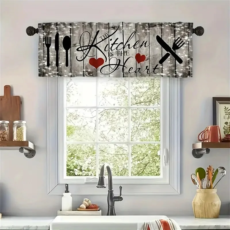 Fashion Kitchen Window Curtains Easy Install Minimalist Knife Fork Text Decor For Bedroom Study Cafe Living Room Home Decoration