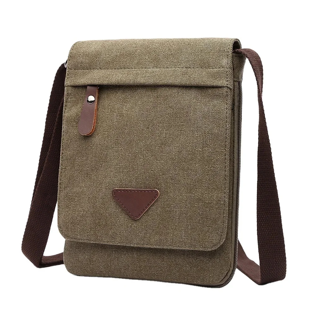 Mini Canvas Schouder Voor Mannen Effen Kleuren Messenger Strong Stof Vintage Stijl Crossbody Tassen 2024 Nieuw Ontwerp