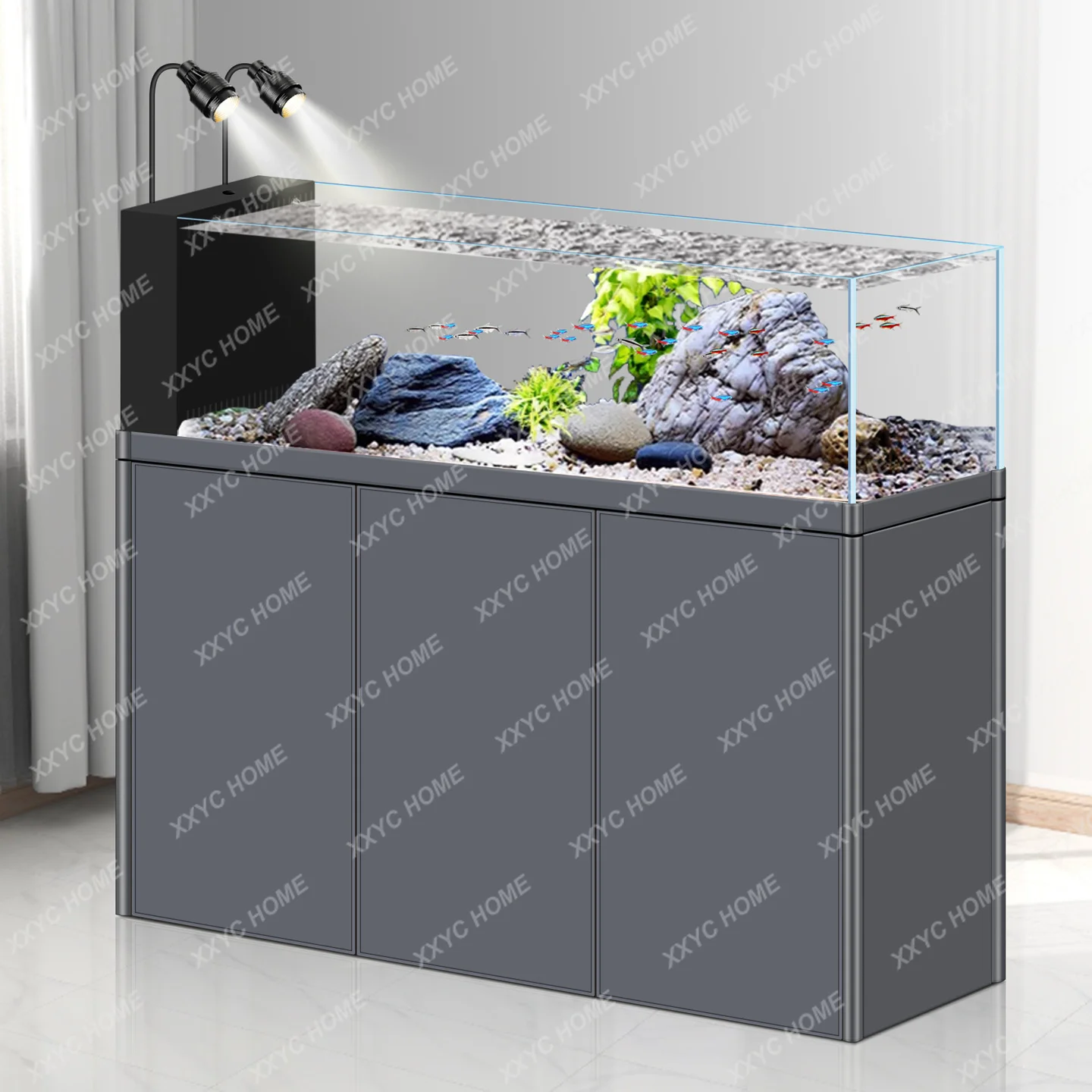 Coofull  60cm Wide Stream Tank - Aluminum Alloy Fish Tank with Bottom Filter, Ultra-Clear Glass