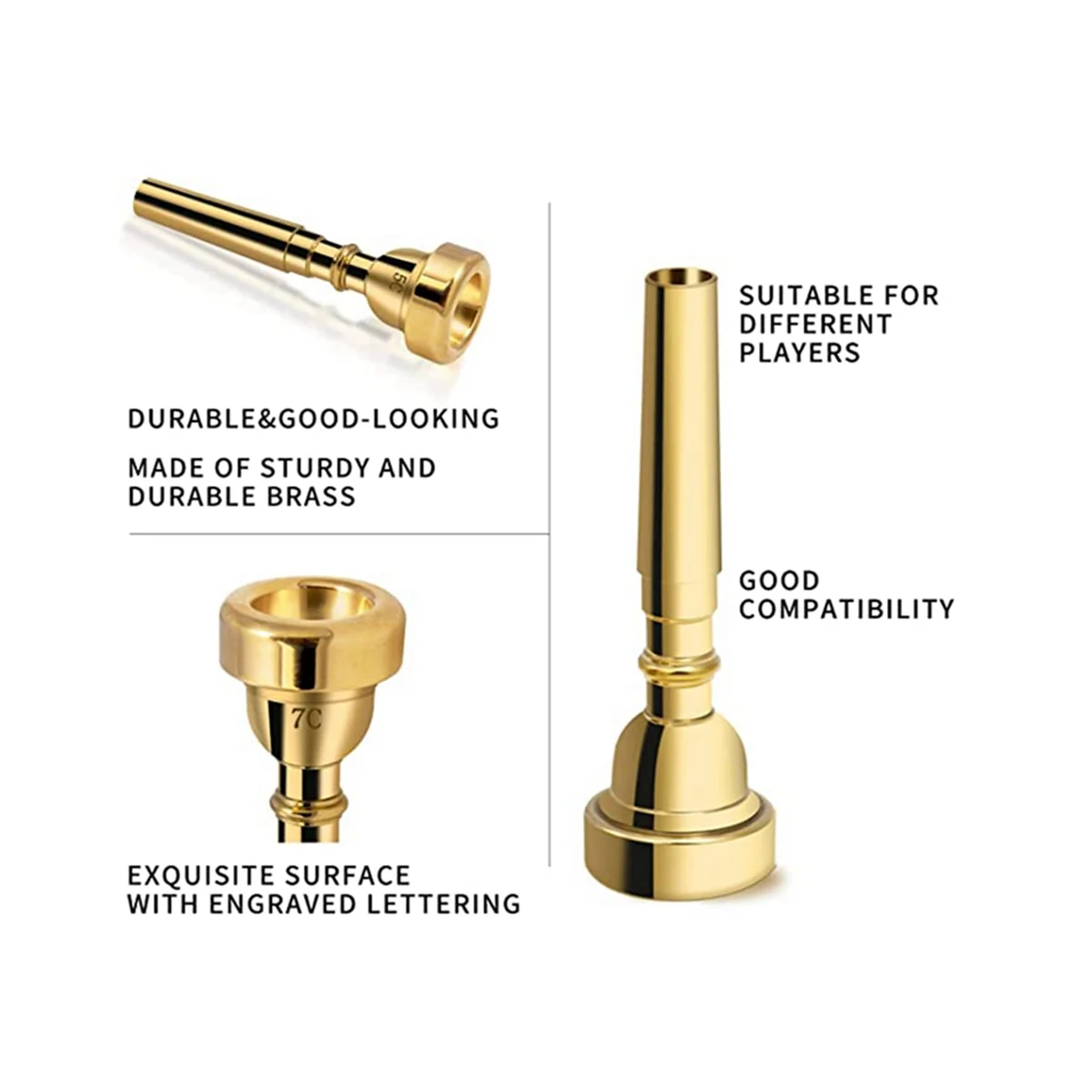 초보자용 트럼펫 마우스피스 세트, 금색 황동 트럼펫 마우스피스, 3C 5C 7C 트럼펫 액세서리, 3 팩