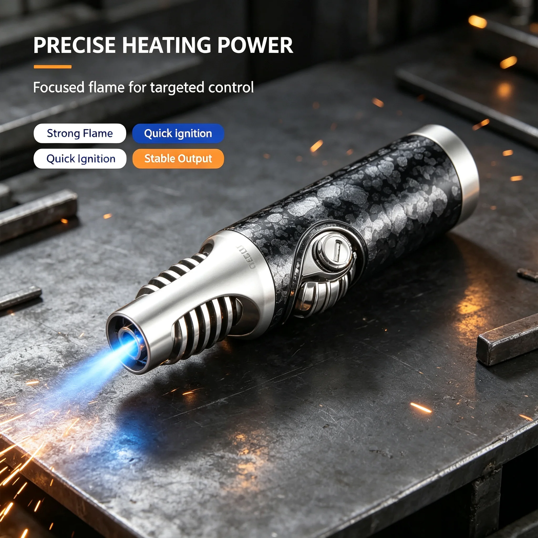 Portable Butane Torch Lighter, Household High Temperature Blue Flame Welding Torch, Adjustable High Fire Power Refillable Torch
