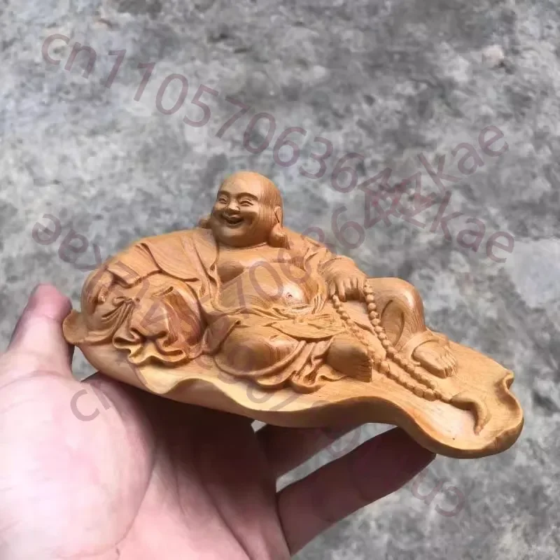 Hand-Carved Oriental Cypress Wood Sculpture - Lucky Maitreya Buddha Figurine, Artistic Home & Car Decoration,