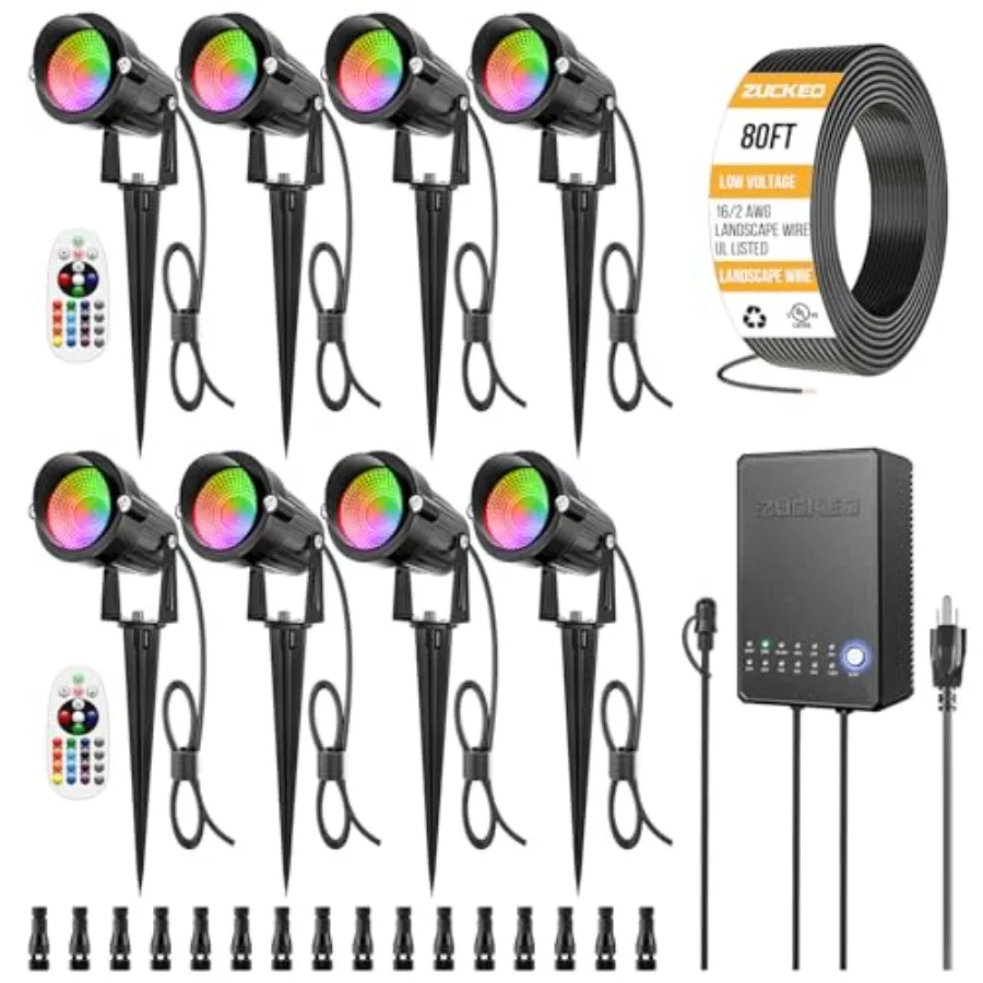 

All-in-One RGBW Landscape Lighting Kit, 5W Color Changing Low Voltage Landscape Lights with Transformer and 80FT Wire, LED Mult