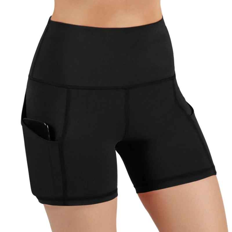 Pantalones cortos de cintura alta para mujer, pantalón corto de Yoga con bolsillo para entrenamiento, correr, Fitness, deportes atléticos, Leggings de Yoga