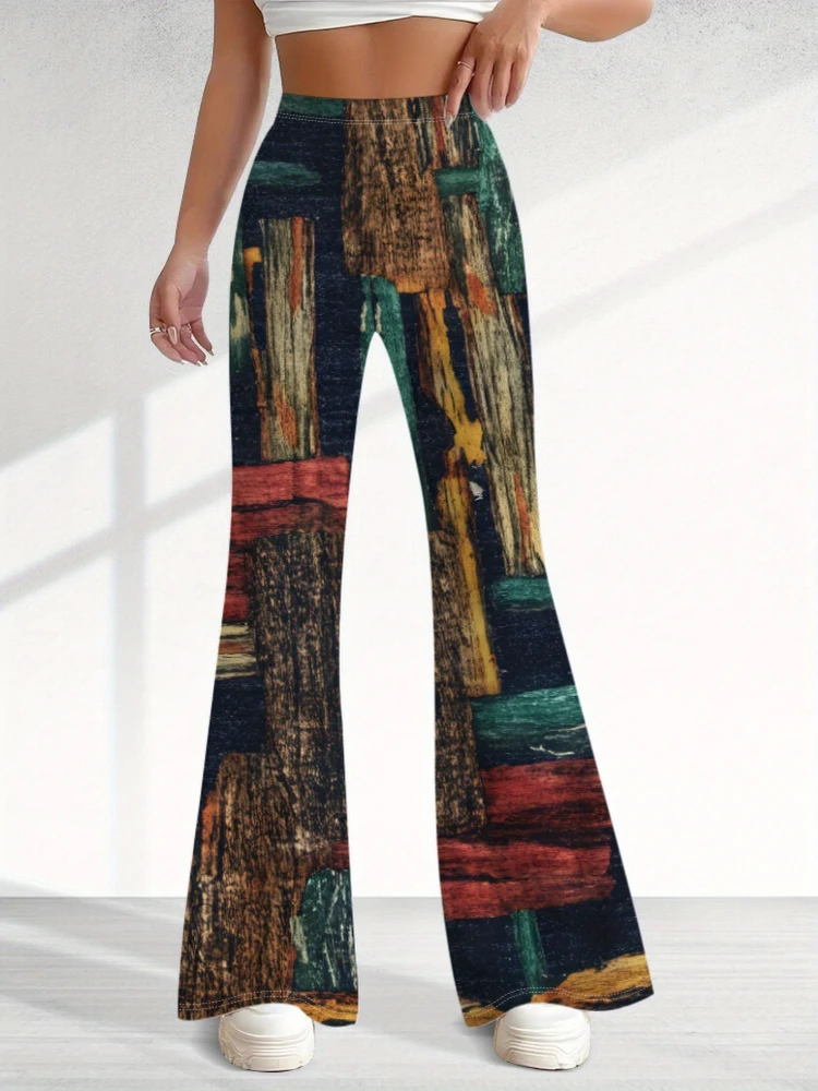 

Bohemian abstract art color-printed flared pants for teenage boys, suitable for streetwear, casual wear, and all seasons