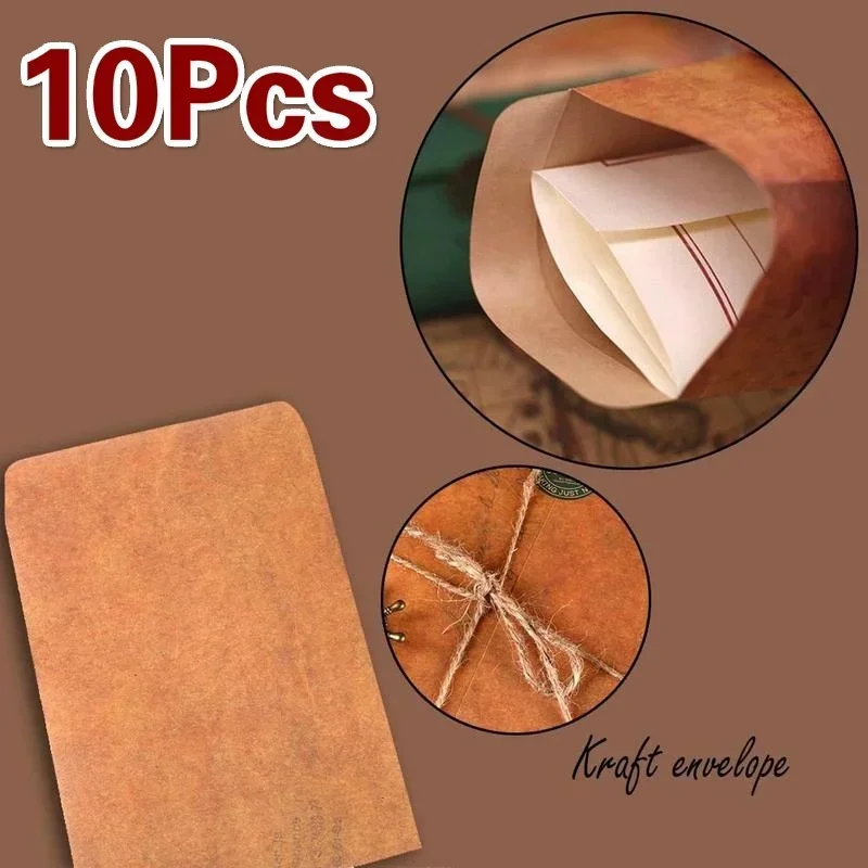 10Pcs/lot Vintage Paper Envelope Brown Kraft Packaging Retro Postcard Invitation Card Small New Year Gift Letter Stationery