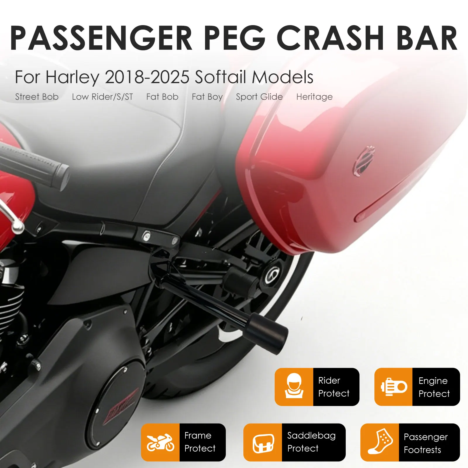ZYYCMOTO Rear Highway Bar with Passenger Pegs for Harley Softail 2018-Up Street Bob, Heritage, Low Rider & Sport Glide