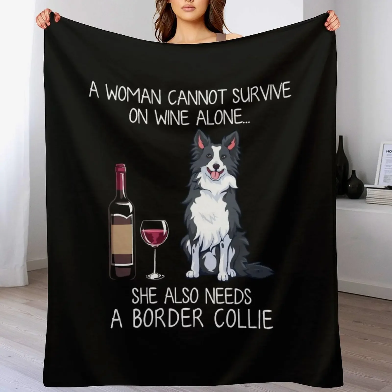 

Border Collie and wine Funny dog Throw Blanket Giant Sofa Furrys Luxury Throw decorative Blankets