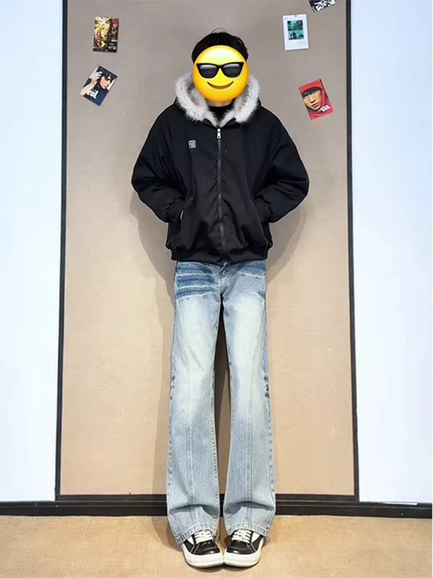 

American Sle Slim Fit Straight Leg Jeans Men's High Waist Lengthening Legs Knife Cut Denim Pants Youth Trendy Cotton Polyes...