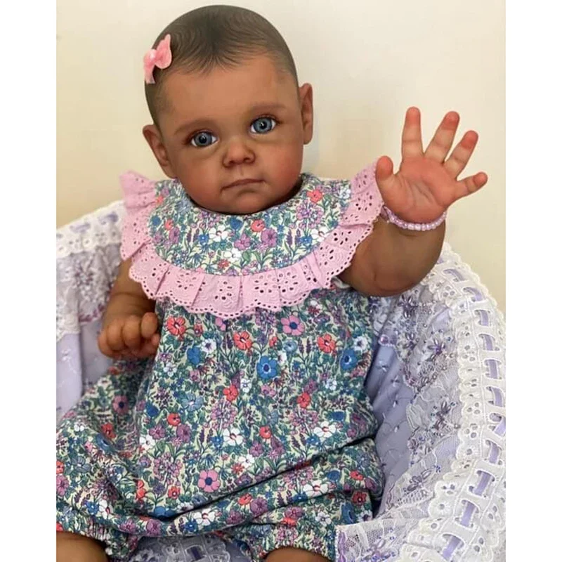 60CM Dark Skin Maggi Reborn Dolls Handmade Baby Doll Painted Hair Lifelike Multiple Layers Painting 3D Skin Kids Toy