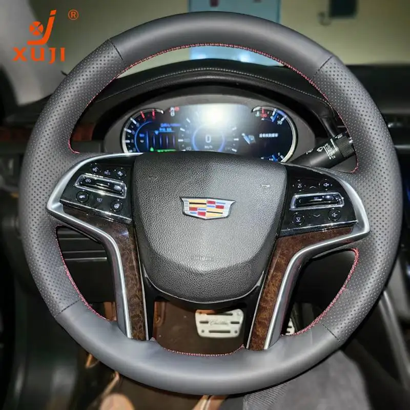 Hand-Stitched genuine leather suede Car Steering Wheel Cover For Cadillac ATS CT6 CTS XT5 XTS XT6 Escalade XLR Car Accessories