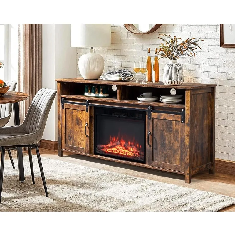 

Electric Fireplace TV Stand 65 inch, Entertainment Center with 1500W Fireplace & Remote, 3 Color Flame Effect, Sliding Barn Door