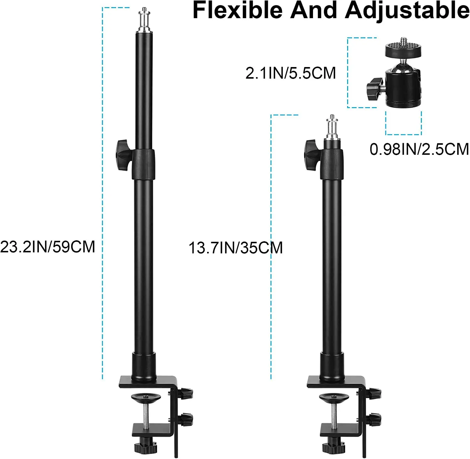 Supporto da scrivania Supporto per luce da tavolo Supporto con clip a C con vite da 1/4 di pollice per anello luminoso a LED, regolabile 13,7-23,2 pollici/35-59 cm per